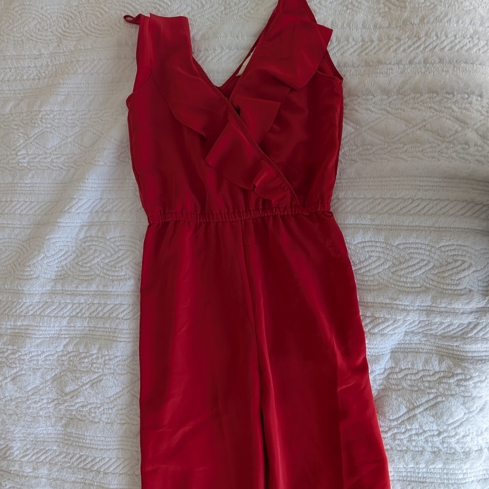 Red Ruffled Sleeveless Jumpsuit - Picture 2 of 6